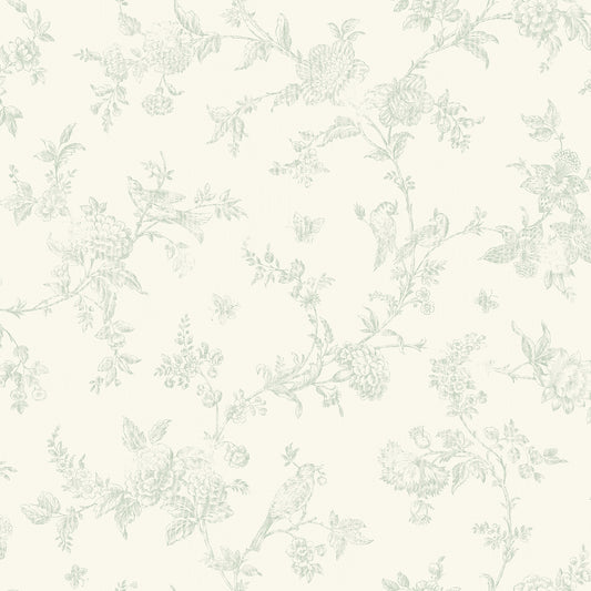 Chesapeake French Nightingale Sage Floral Scroll Wallpaper, 20.5-in by 33-ft