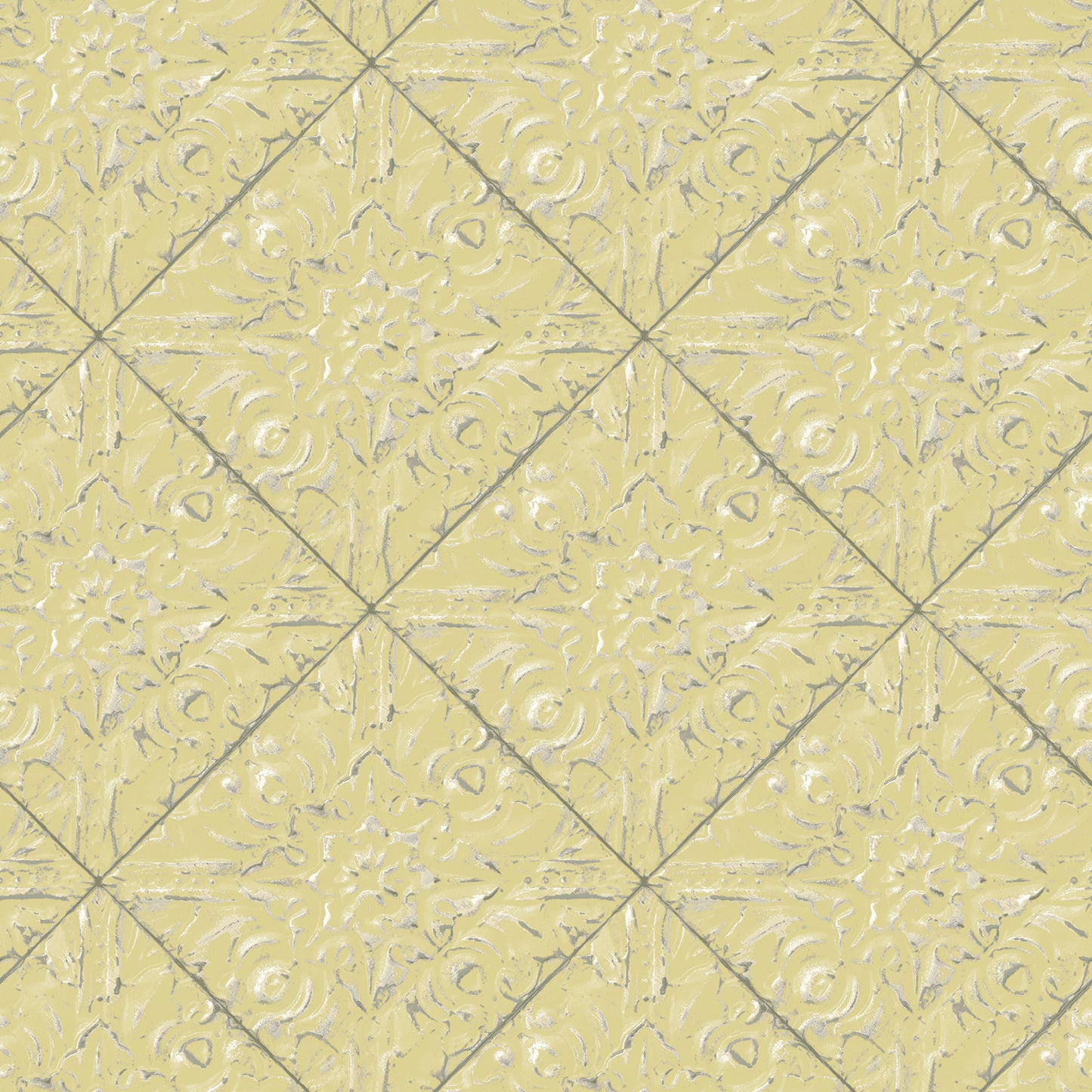 Chesapeake Brandi Yellow Metallic Faux Tile Wallpaper, 20.5-in by 33-ft