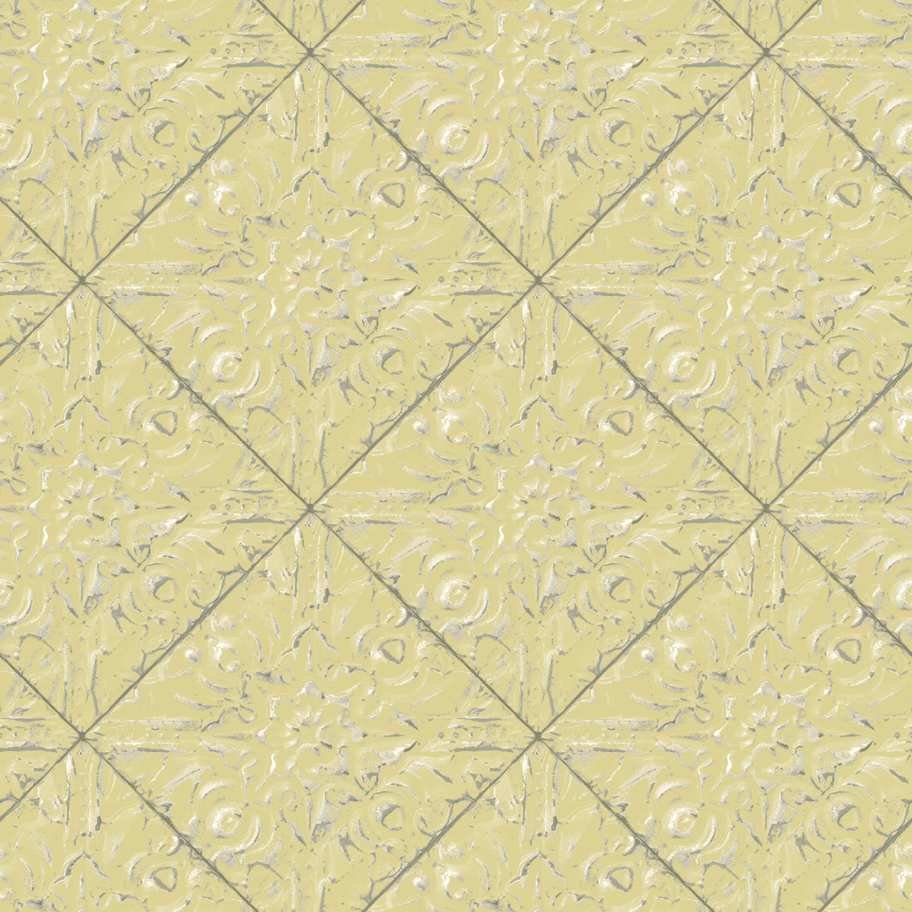 Chesapeake Brandi Yellow Metallic Faux Tile Wallpaper, 20.5-in by 33-ft