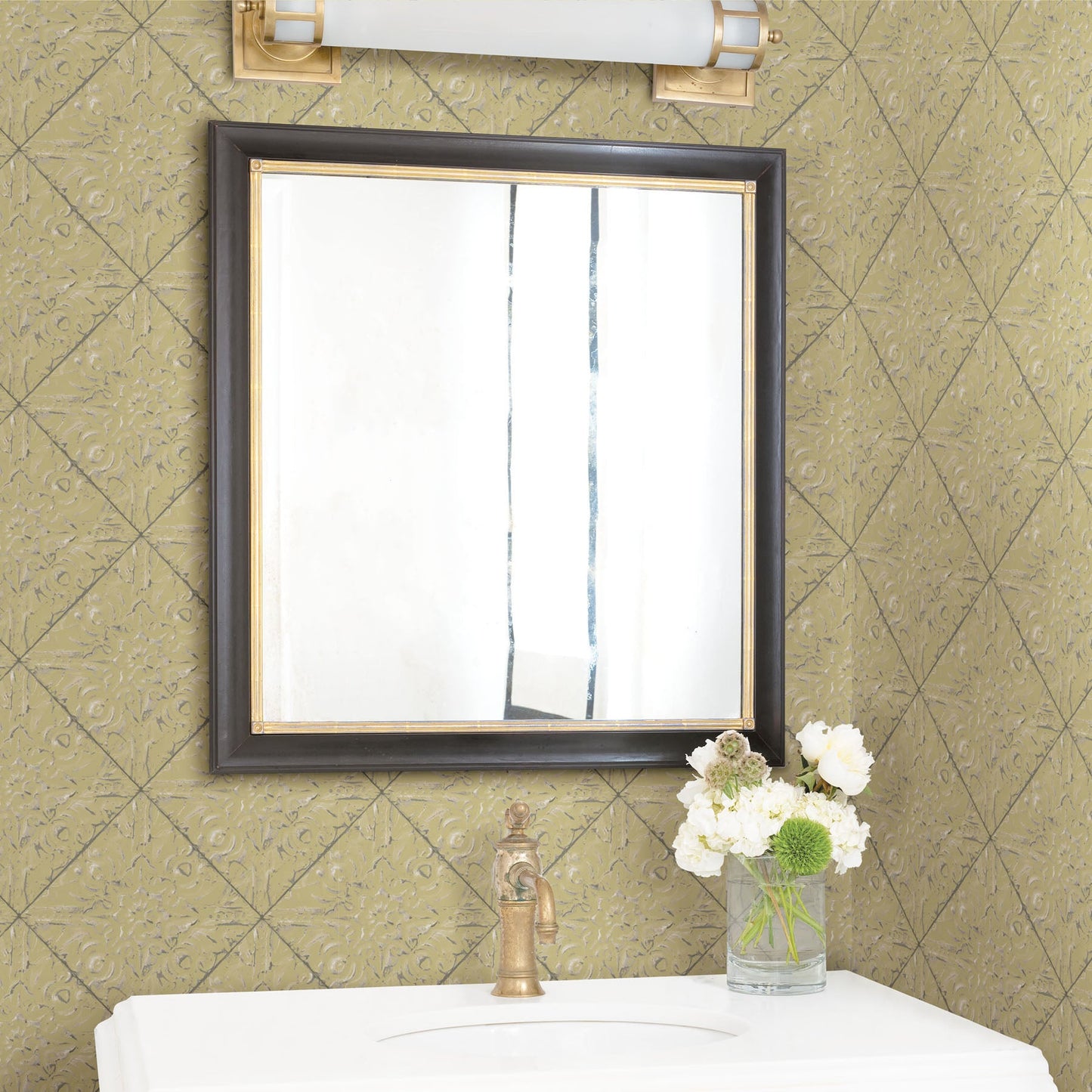 Chesapeake Brandi Yellow Metallic Faux Tile Wallpaper, 20.5-in by 33-ft