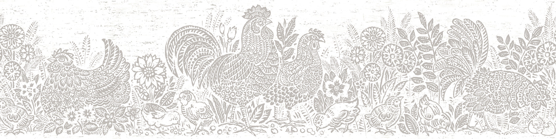 Chesapeake Parton Light Grey Chicken Wallpaper, 6-in by 15-ft