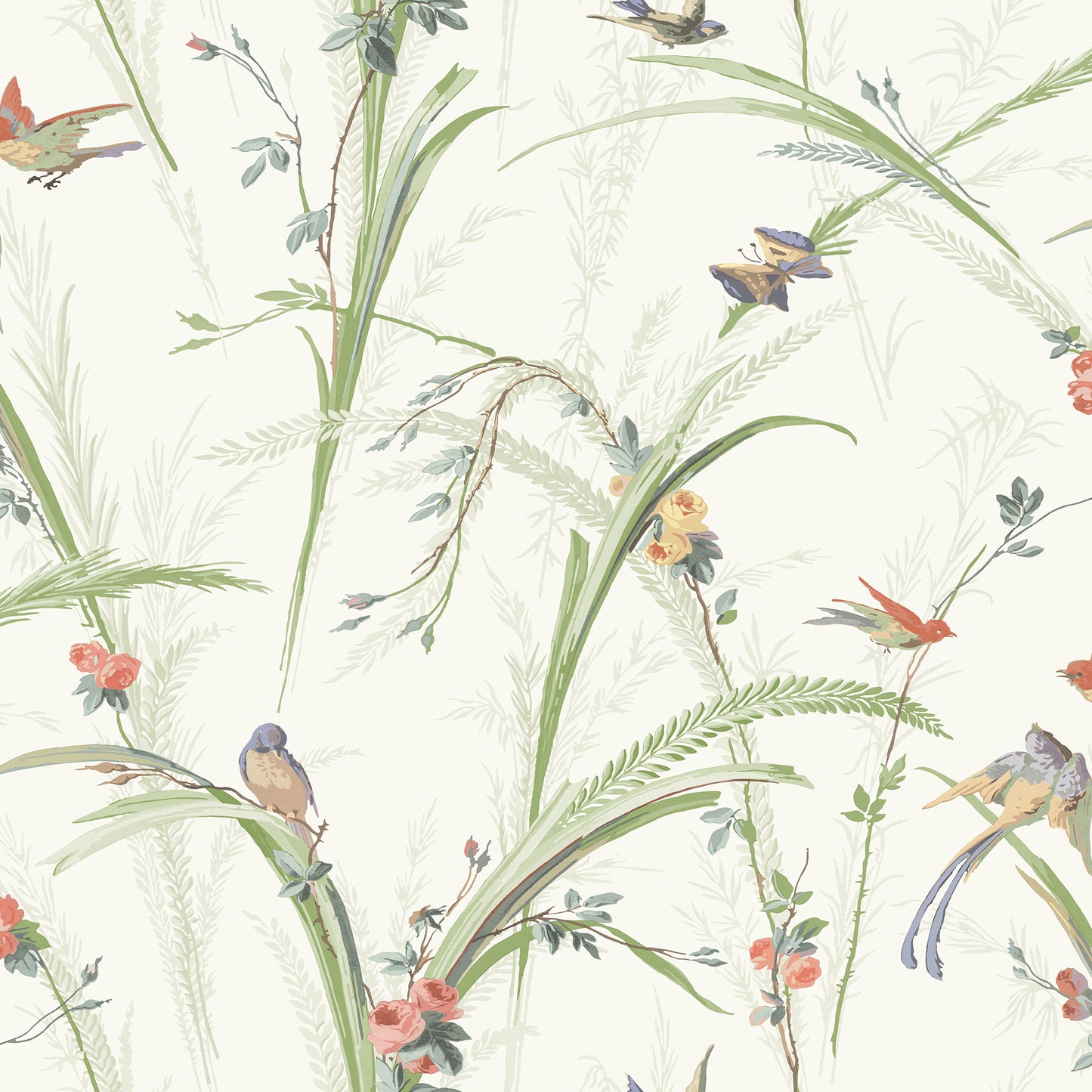 Chesapeake Meadowlark Light Green Botanical Wallpaper, 20.5-in by 33-ft