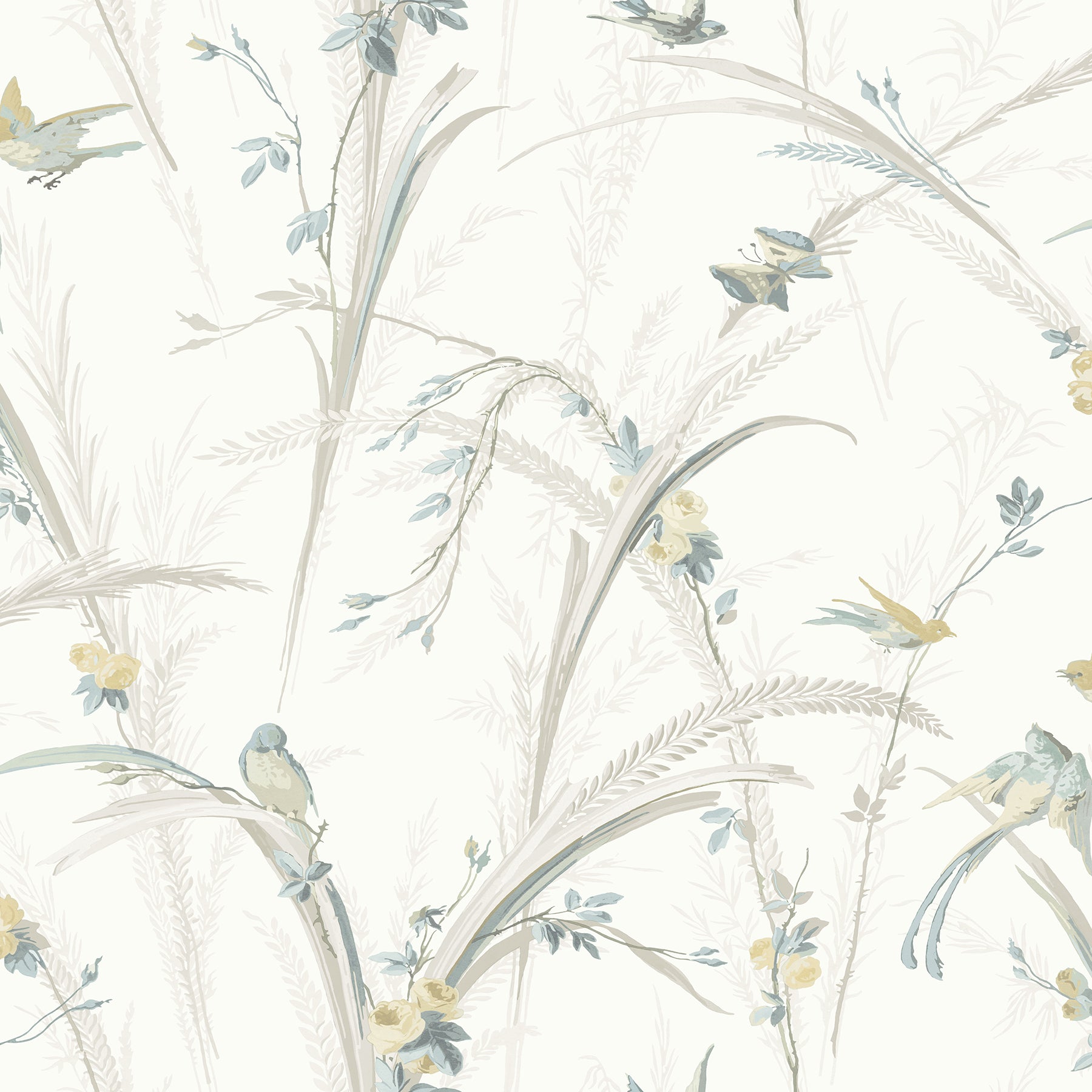 Chesapeake Meadowlark Light Grey Botanical Wallpaper, 20.5-in by 33-ft