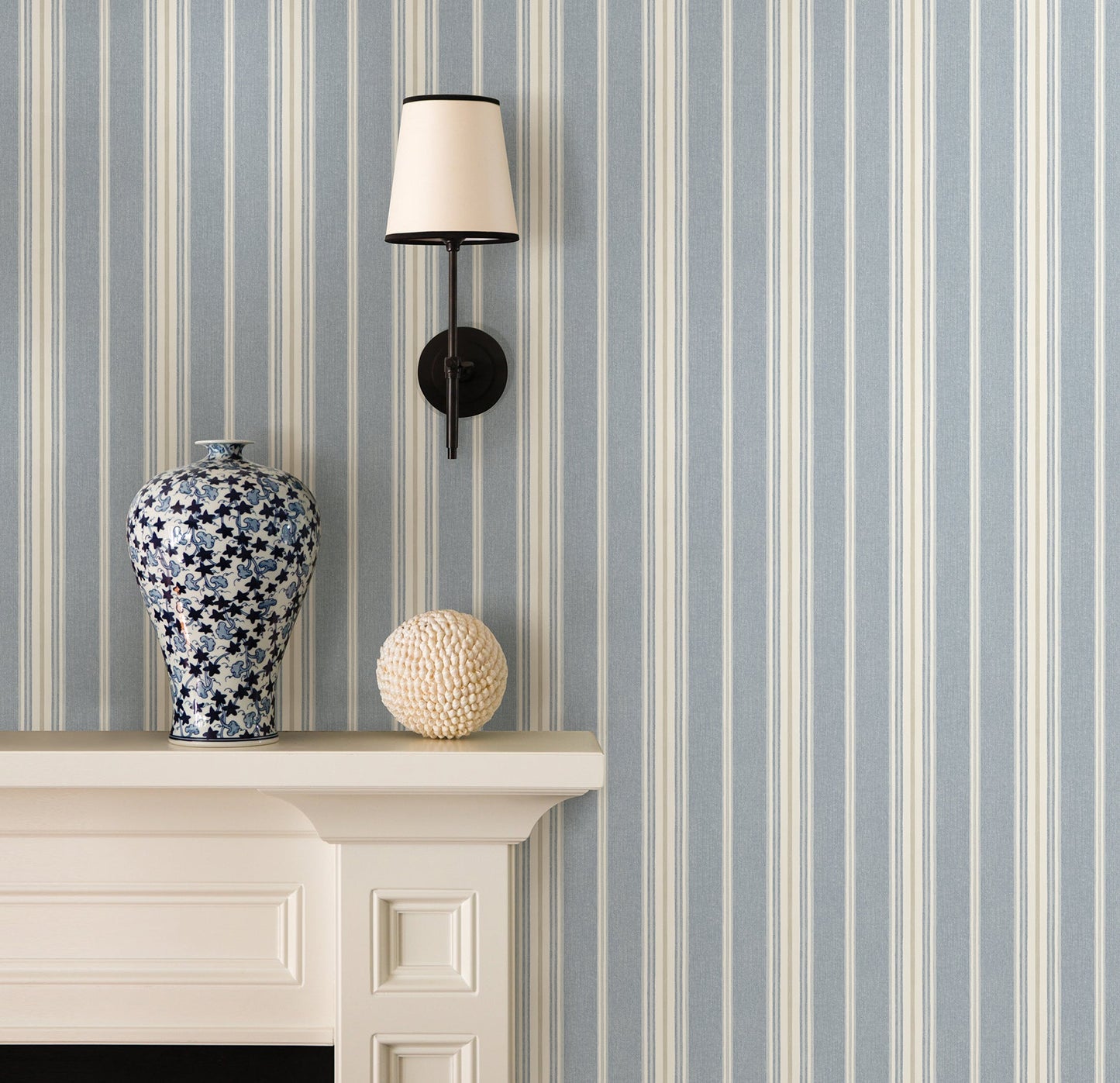 Chesapeake Cooper Denim Stripe Wallpaper, 20.5-in by 33-ft