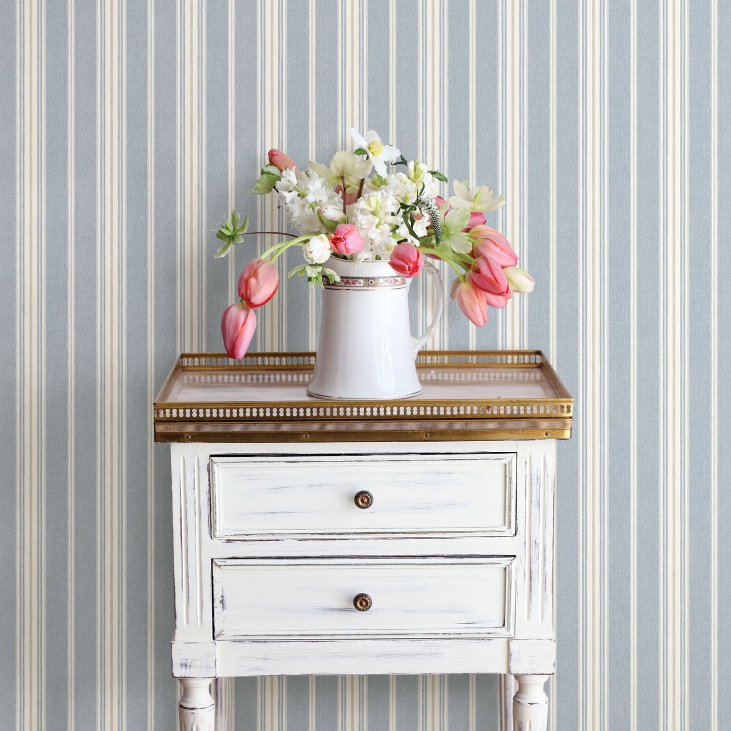 Chesapeake Cooper Denim Stripe Wallpaper, 20.5-in by 33-ft