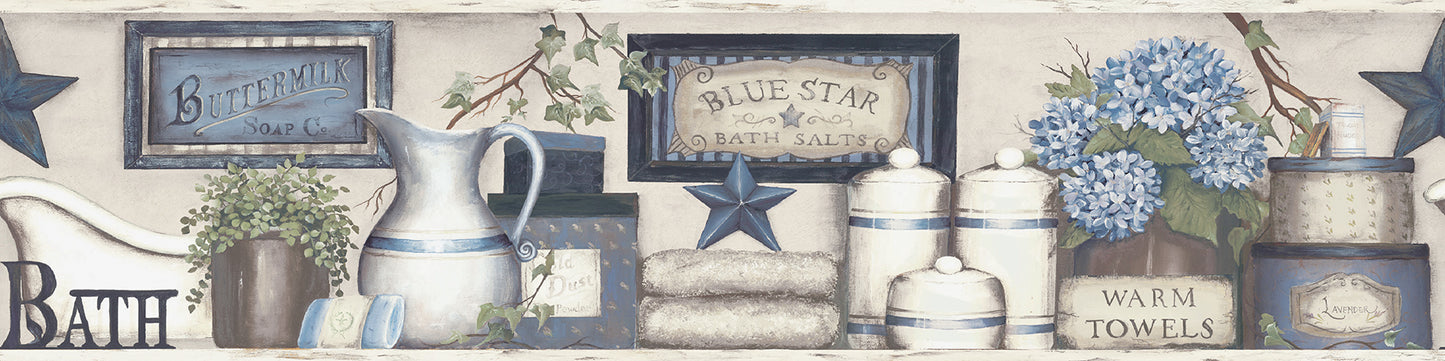 Chesapeake Country Bath Blue Rustic Wallpaper, 6-in by 15-ft