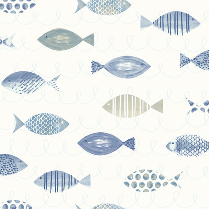 Chesapeake Key Blue Sea Fish Wallpaper, 20.5-in by 33-ft