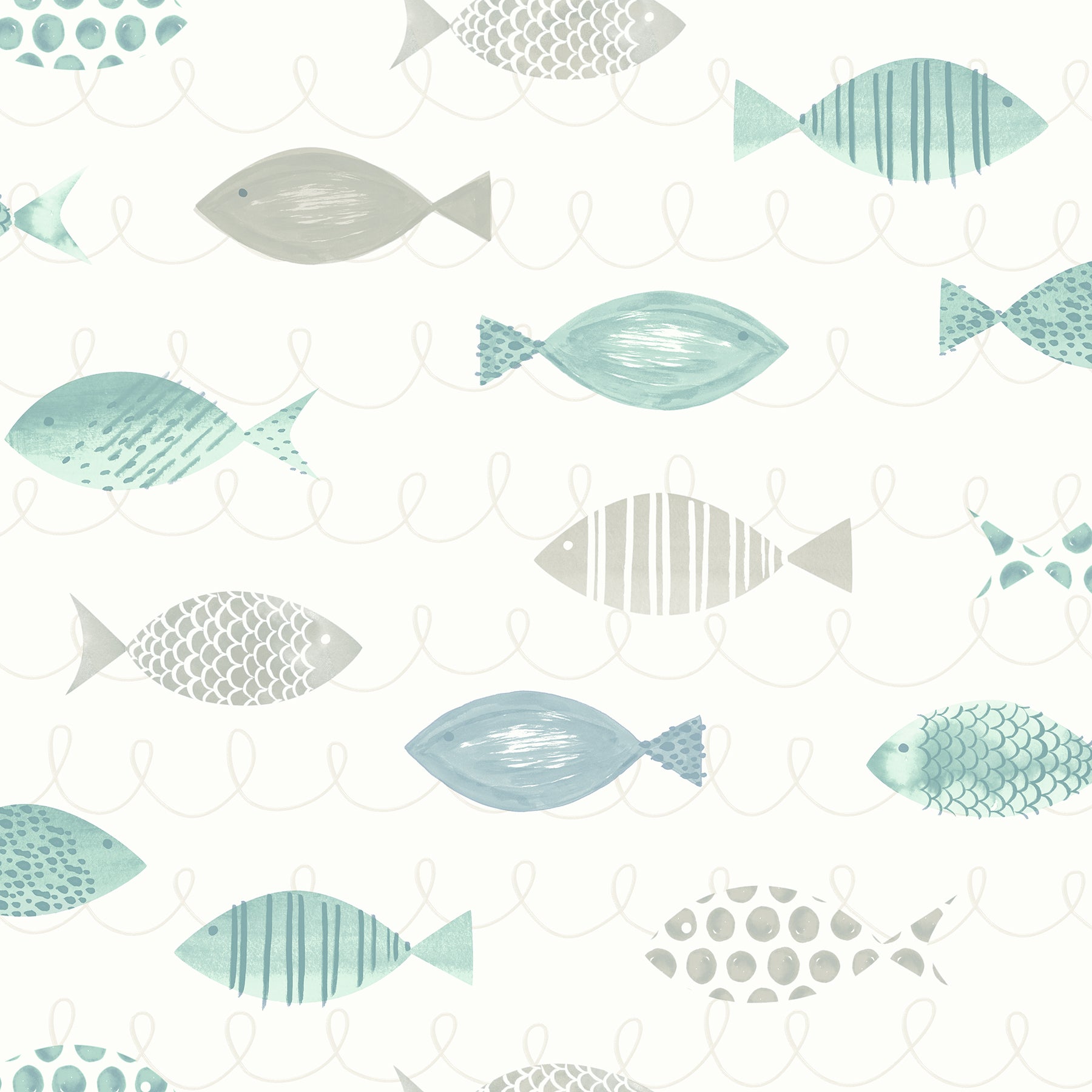 Chesapeake Key Teal Sea Fish Wallpaper, 20.5-in by 33-ft