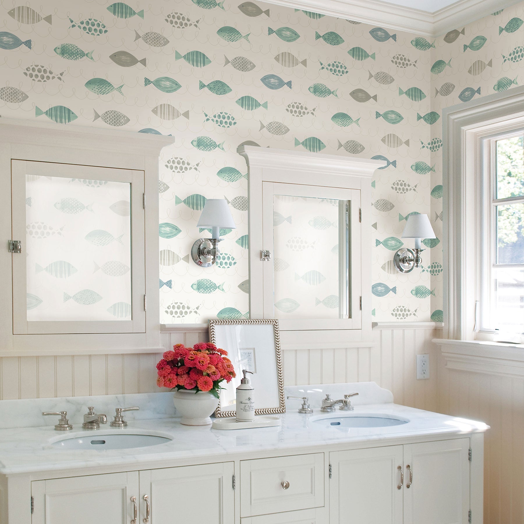 Chesapeake Key Teal Sea Fish Wallpaper, 20.5-in by 33-ft