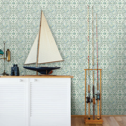 Chesapeake Sonoma Green Beach Tile Wallpaper, 20.5-in by 33-ft