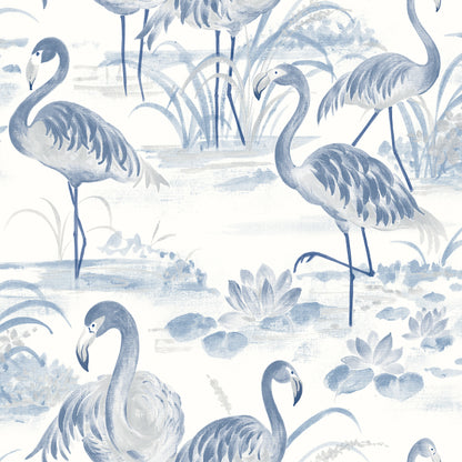 Chesapeake Everglades Blue Flamingos Wallpaper, 20.5-in by 33-ft