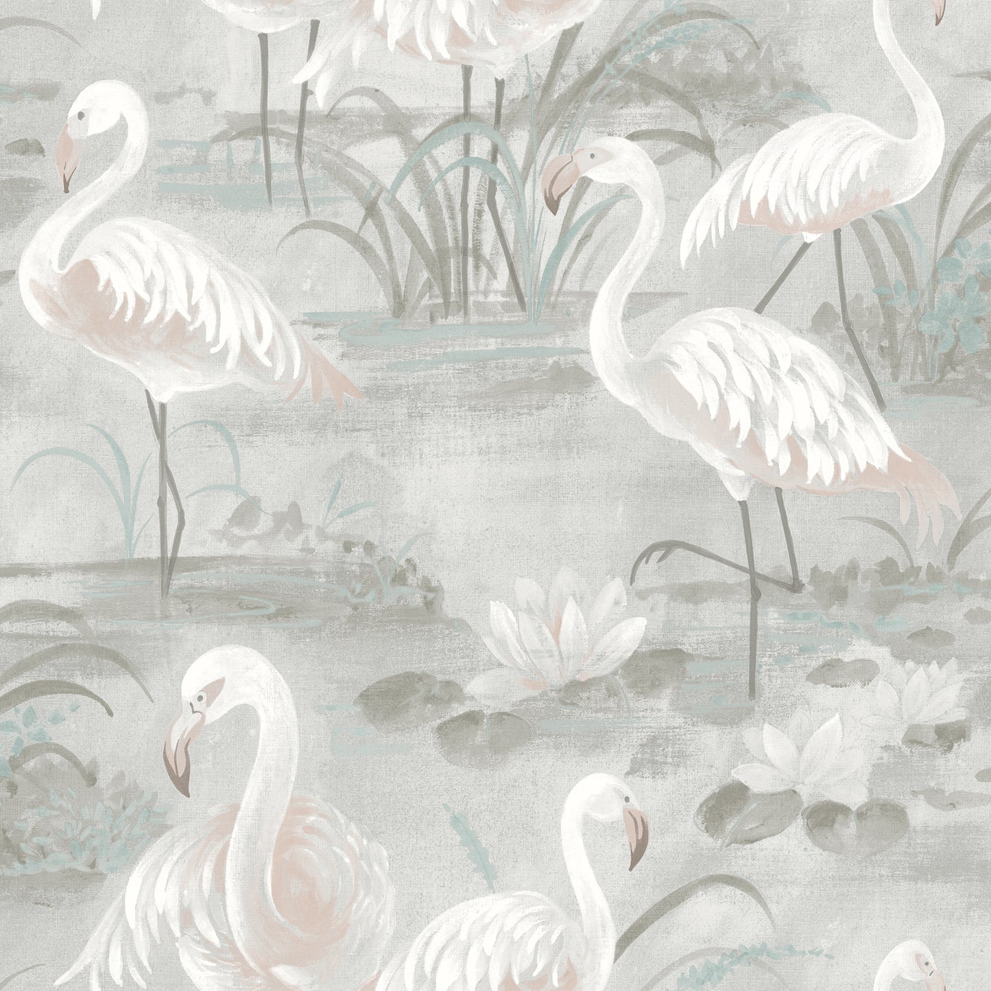 Chesapeake Everglades Grey Flamingos Wallpaper, 20.5-in by 33-ft