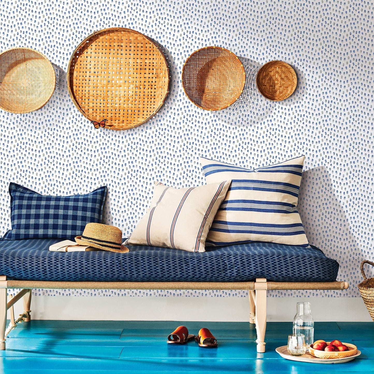 Chesapeake Sand Blue Painted Dots Wallpaper, 20.5-in by 33-ft