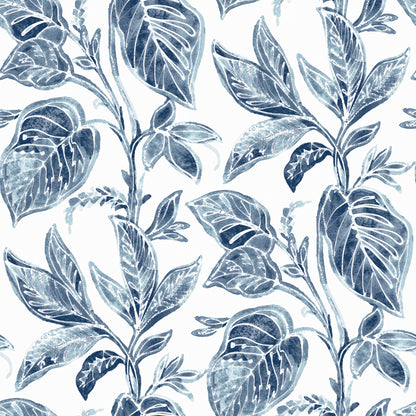 Chesapeake Mangrove Blue Botanical Wallpaper, 20.5-in by 33-ft