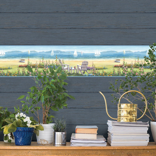 Chesapeake Barnstable Blue Seaside Portrait Wallpaper, 8-in by 15-ft