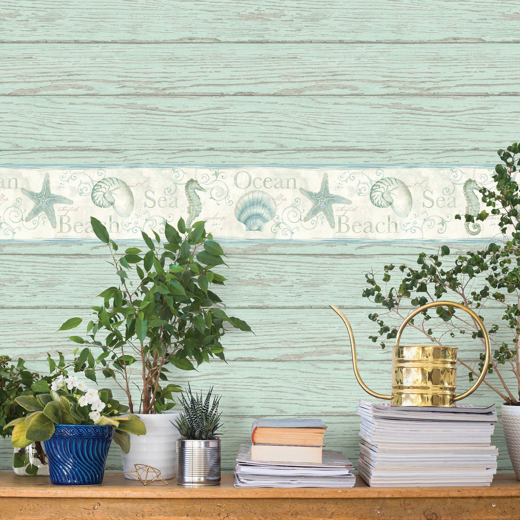 Chesapeake Island Sea Green Green Starfish Wallpaper, 6-in by 15-ft