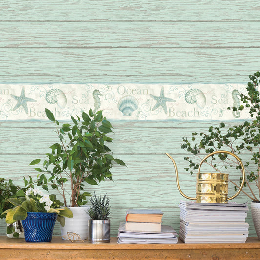 Chesapeake Island Sea Green Green Starfish Wallpaper, 6-in by 15-ft