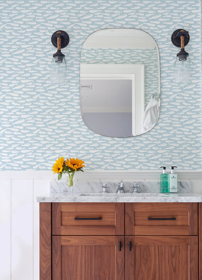 Chesapeake Nunkie Aqua Sardine Wallpaper, 20.5-in by 33-ft