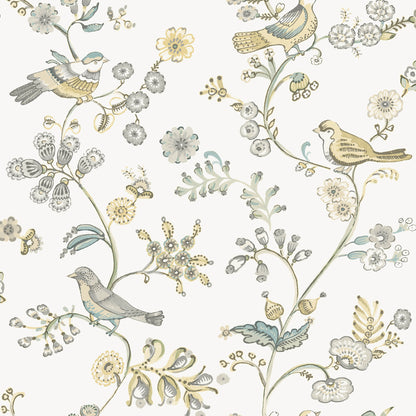 Chesapeake Jinjur Light Yellow Bird Trail Wallpaper, 20.5-in by 33-ft