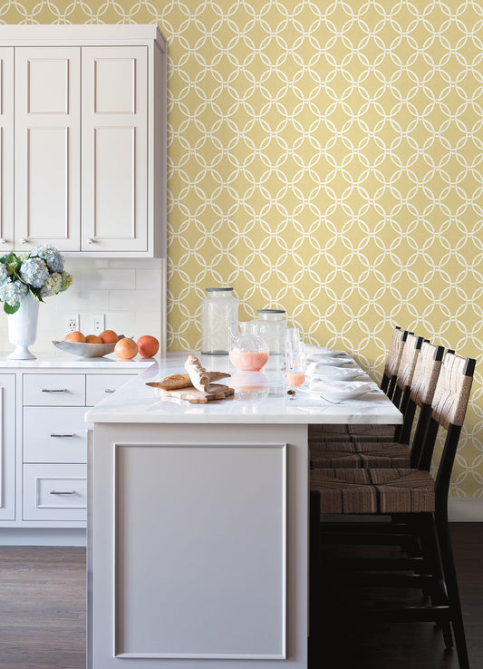 Chesapeake Quelala Yellow Ring Ogee Wallpaper, 20.5-in by 33-ft