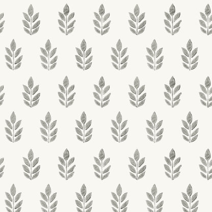 Chesapeake Ervic Charcoal Leaf Block Print Wallpaper, 20.5-in by 33-ft