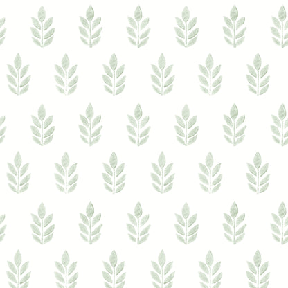 Chesapeake Ervic Green Leaf Block Print Wallpaper, 20.5-in by 33-ft