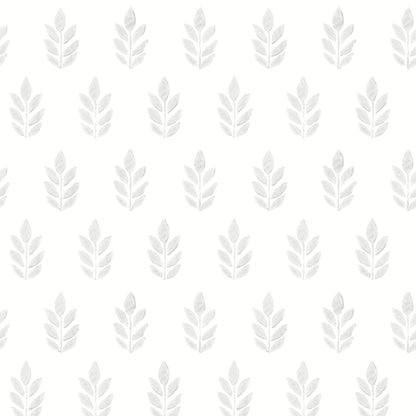 Chesapeake Ervic Light Grey Leaf Block Print Wallpaper, 20.5-in by 33-ft