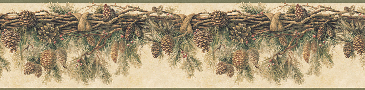 Chesapeake Coulter Olive Pinecone Forest Wallpaper, 9-in by 15-ft