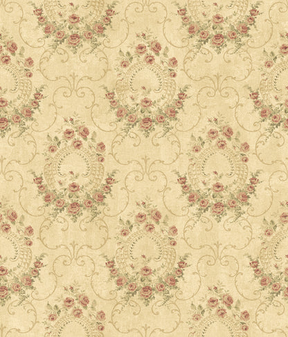 Chesapeake Georgiana Red Tearose Wallpaper, 20.5-in by 33-ft