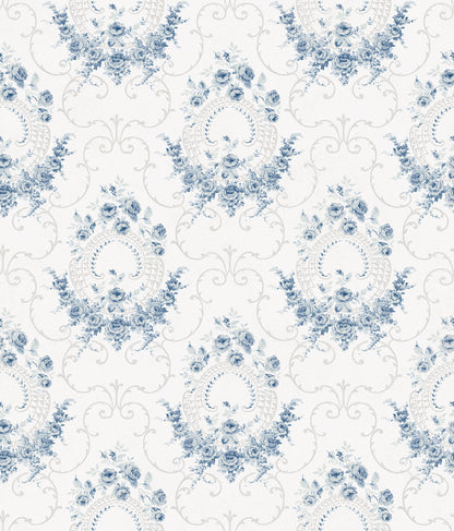 Chesapeake Georgiana Navy Tearose Wallpaper, 20.5-in by 33-ft