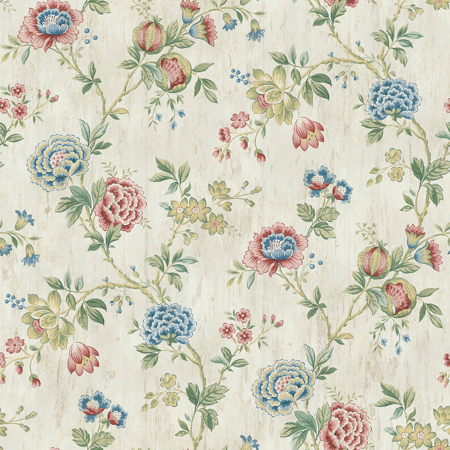 Chesapeake Chrysanthemum Multicolor Jacobean Wallpaper, 20.5-in by 33-ft