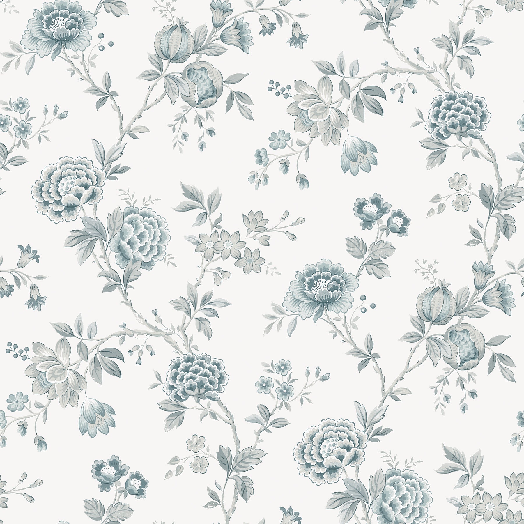 Chesapeake Chrysanthemum Teal Jacobean Wallpaper, 20.5-in by 33-ft