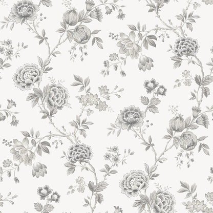 Chesapeake Chrysanthemum Grey Jacobean Wallpaper, 20.5-in by 33-ft