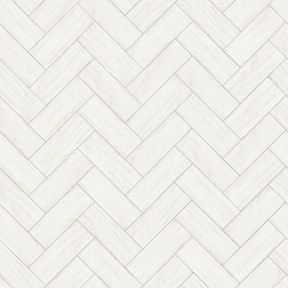 Chesapeake Kaliko White Wood Herringbone Wallpaper, 20.5-in by 33-ft