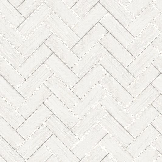 Chesapeake Kaliko White Wood Herringbone Wallpaper, 20.5-in by 33-ft