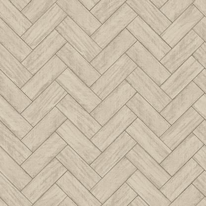 Chesapeake Kaliko Taupe Wood Herringbone Wallpaper, 20.5-in by 33-ft