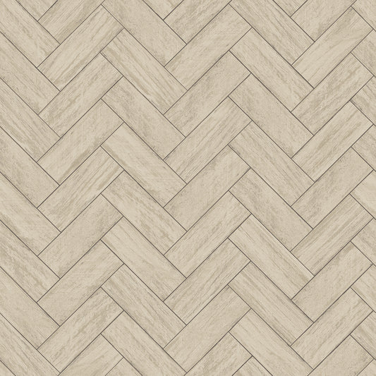 Chesapeake Kaliko Taupe Wood Herringbone Wallpaper, 20.5-in by 33-ft