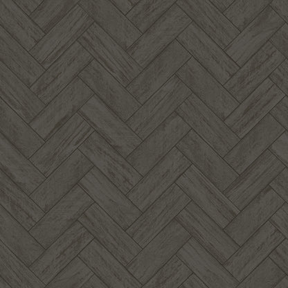 Chesapeake Kaliko Dark Grey Wood Herringbone Wallpaper, 20.5-in by 33-ft