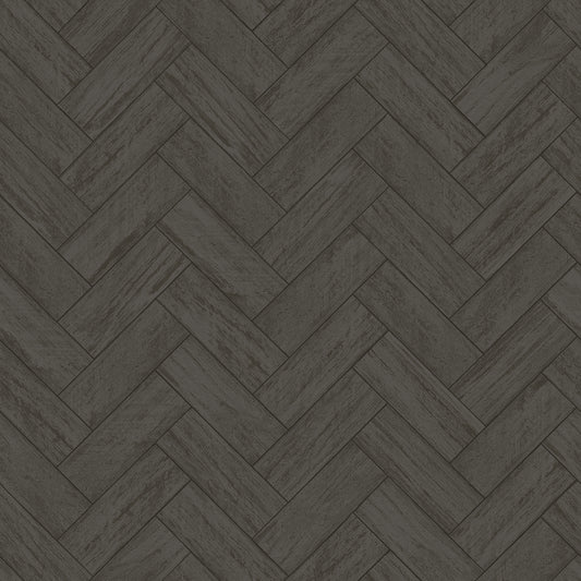 Chesapeake Kaliko Dark Grey Wood Herringbone Wallpaper, 20.5-in by 33-ft