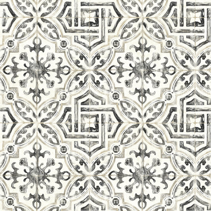 Chesapeake Sonoma Black Spanish Tile Wallpaper, 20.5-in by 33-ft