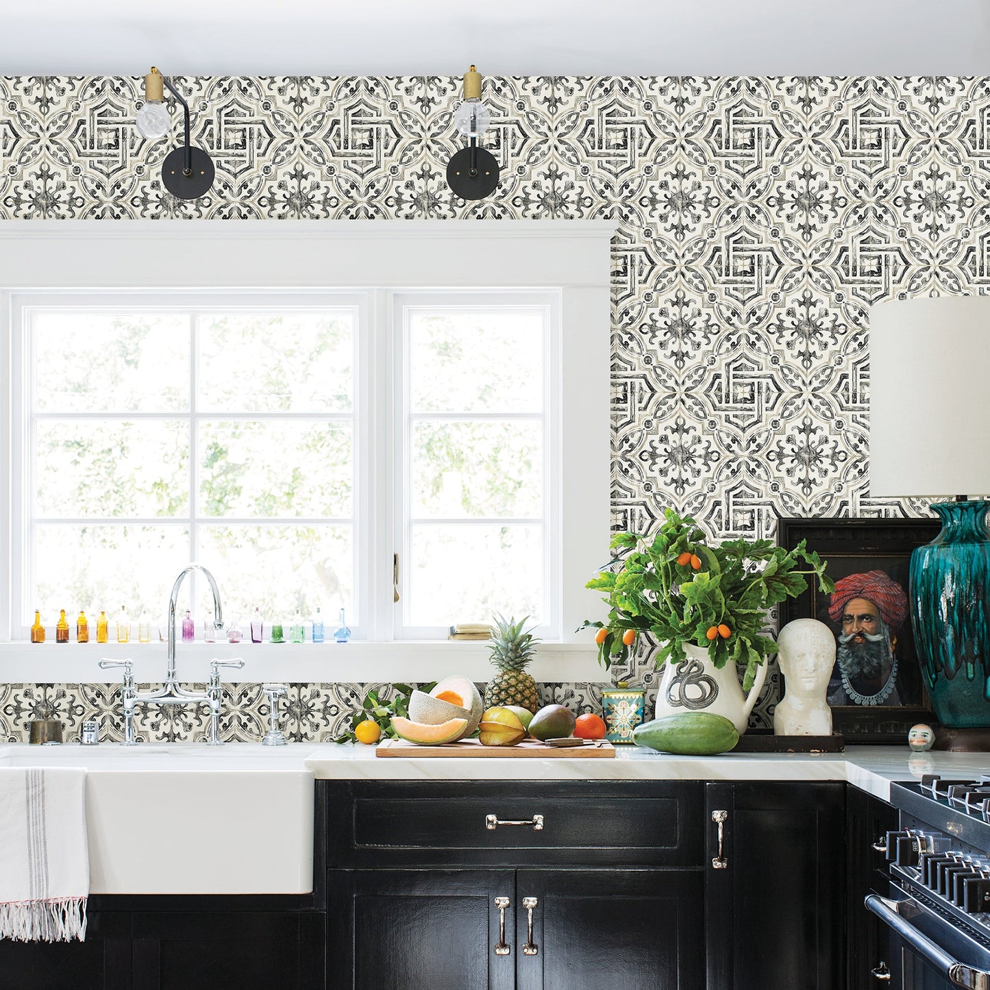 Chesapeake Sonoma Black Spanish Tile Wallpaper, 20.5-in by 33-ft