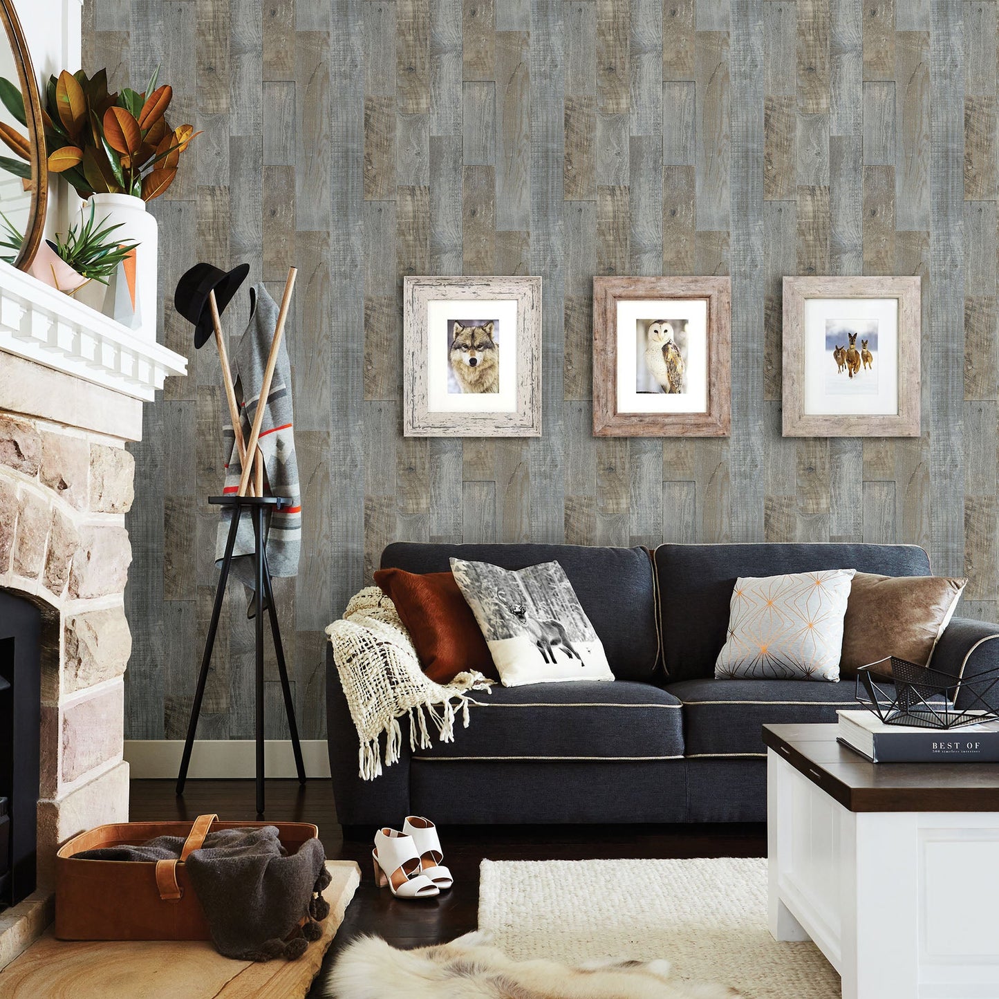 Chesapeake Chebacco Slate Wooden Planks Wallpaper, 20.5-in by 33-ft