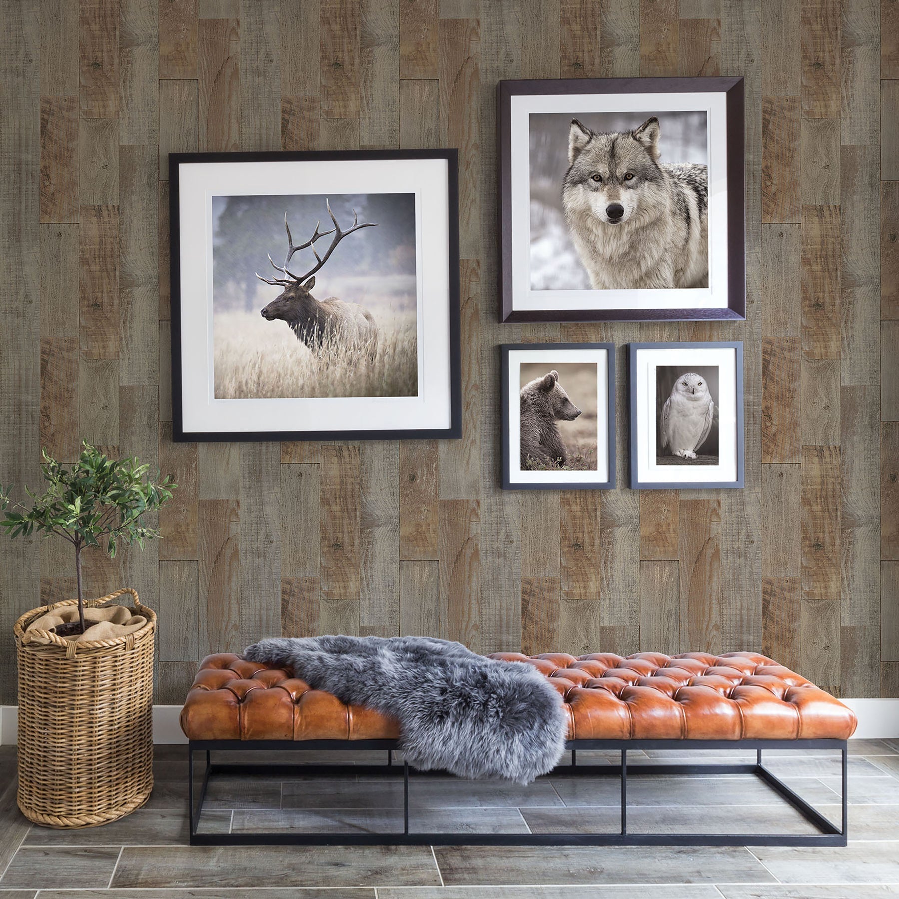 Chesapeake Chebacco Brown Wooden Planks Wallpaper, 20.5-in by 33-ft