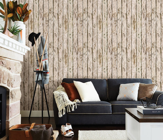 Chesapeake Harley Khaki Weathered Wood Wallpaper, 20.5-in by 33-ft