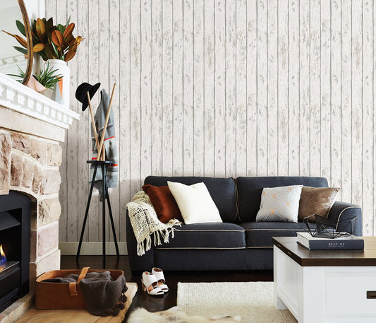 Chesapeake Harley Off White Weathered Wood Wallpaper, 20.5-in by 33-ft