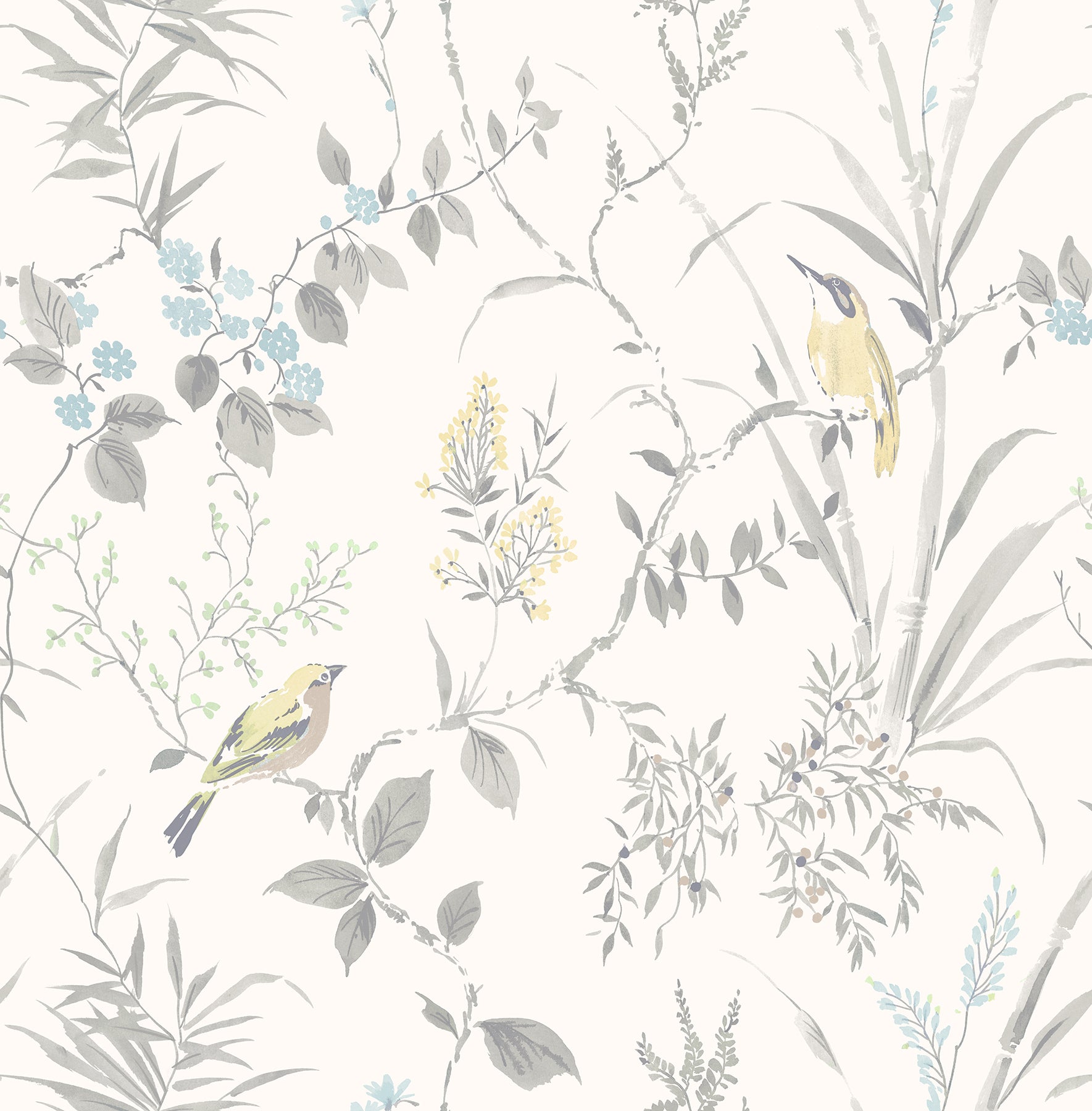 Chesapeake Imperial Garden Grey Botanical Wallpaper, 20.5-in by 33-ft