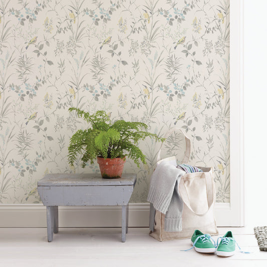 Chesapeake Imperial Garden Grey Botanical Wallpaper, 20.5-in by 33-ft