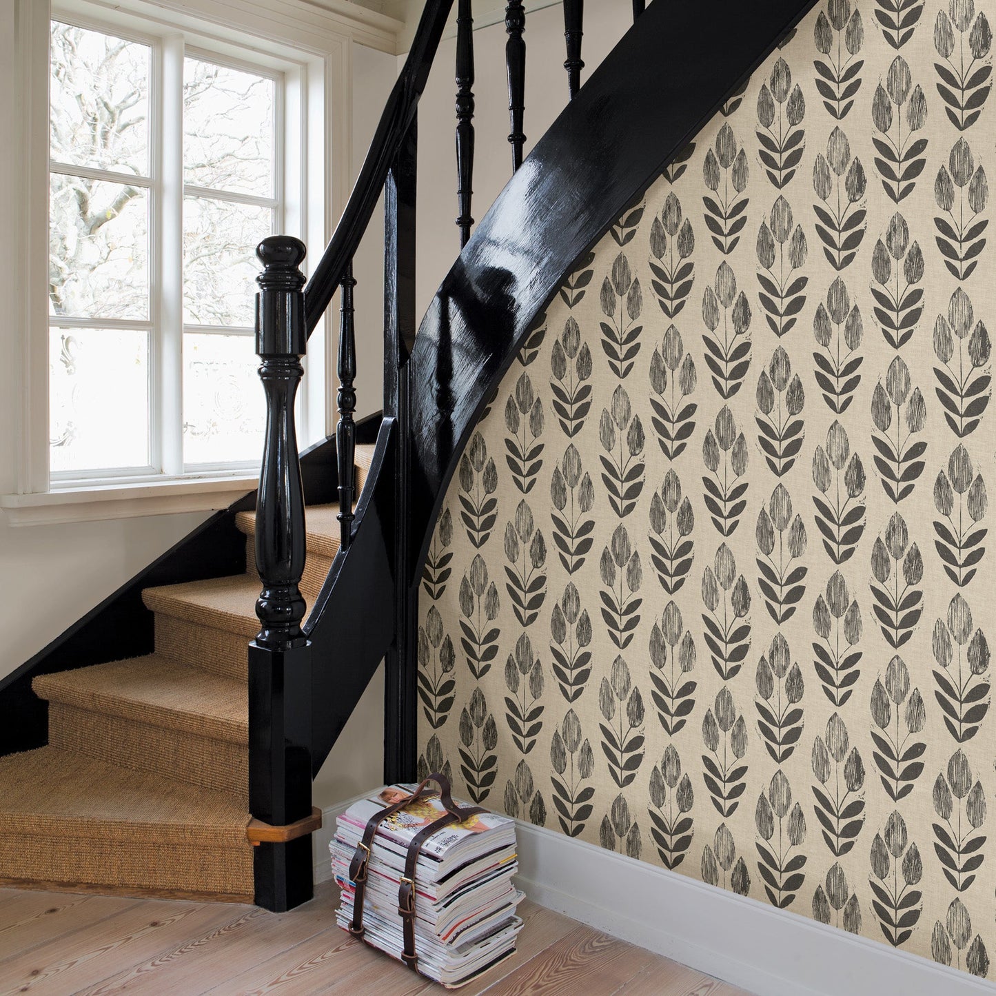 Chesapeake Garland Black Block Tulip Wallpaper, 20.5-in by 33-ft