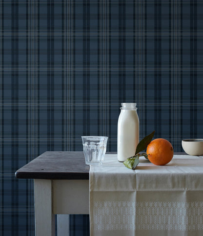 Chesapeake Austin Navy Plaid Wallpaper, 20.5-in by 33-ft