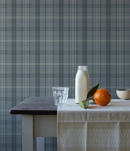 Chesapeake Austin Slate Plaid Wallpaper, 20.5-in by 33-ft